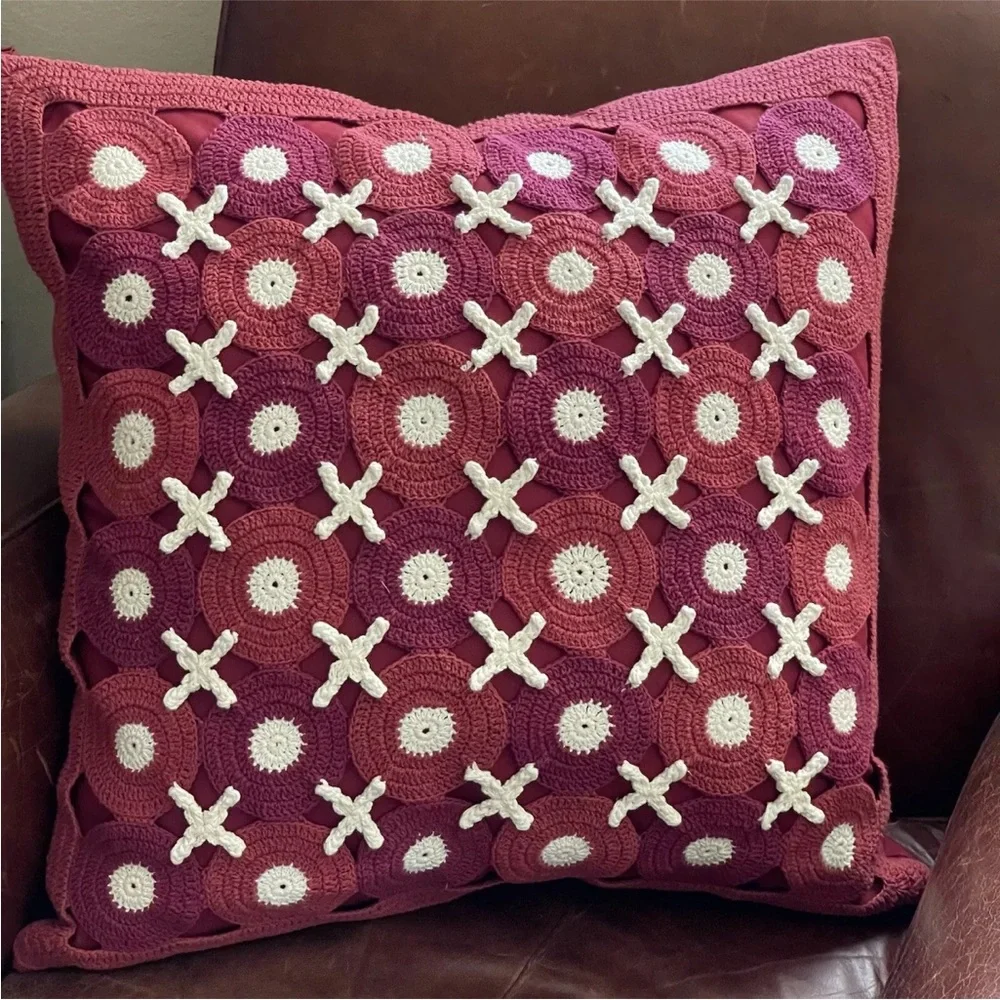 Crate & Barrel crocheted throw pillow 23”
